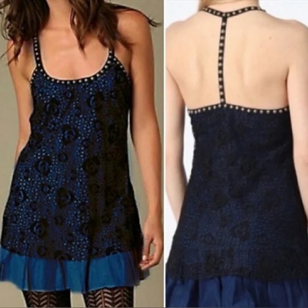 Free People Blue and Black Mini Dress